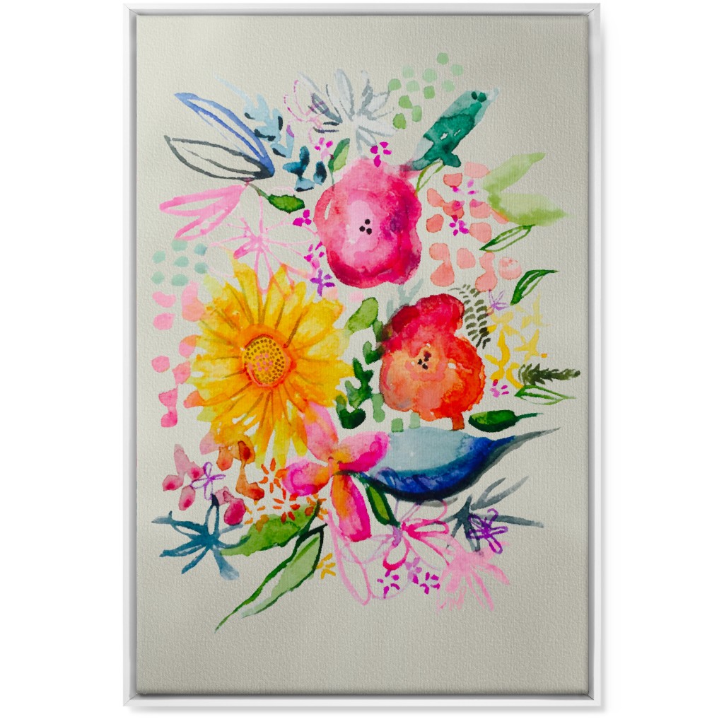 Summer Watercolor Floral Painting - Bright Wall Art, White, Single piece, Canvas, 24x36, Multicolor