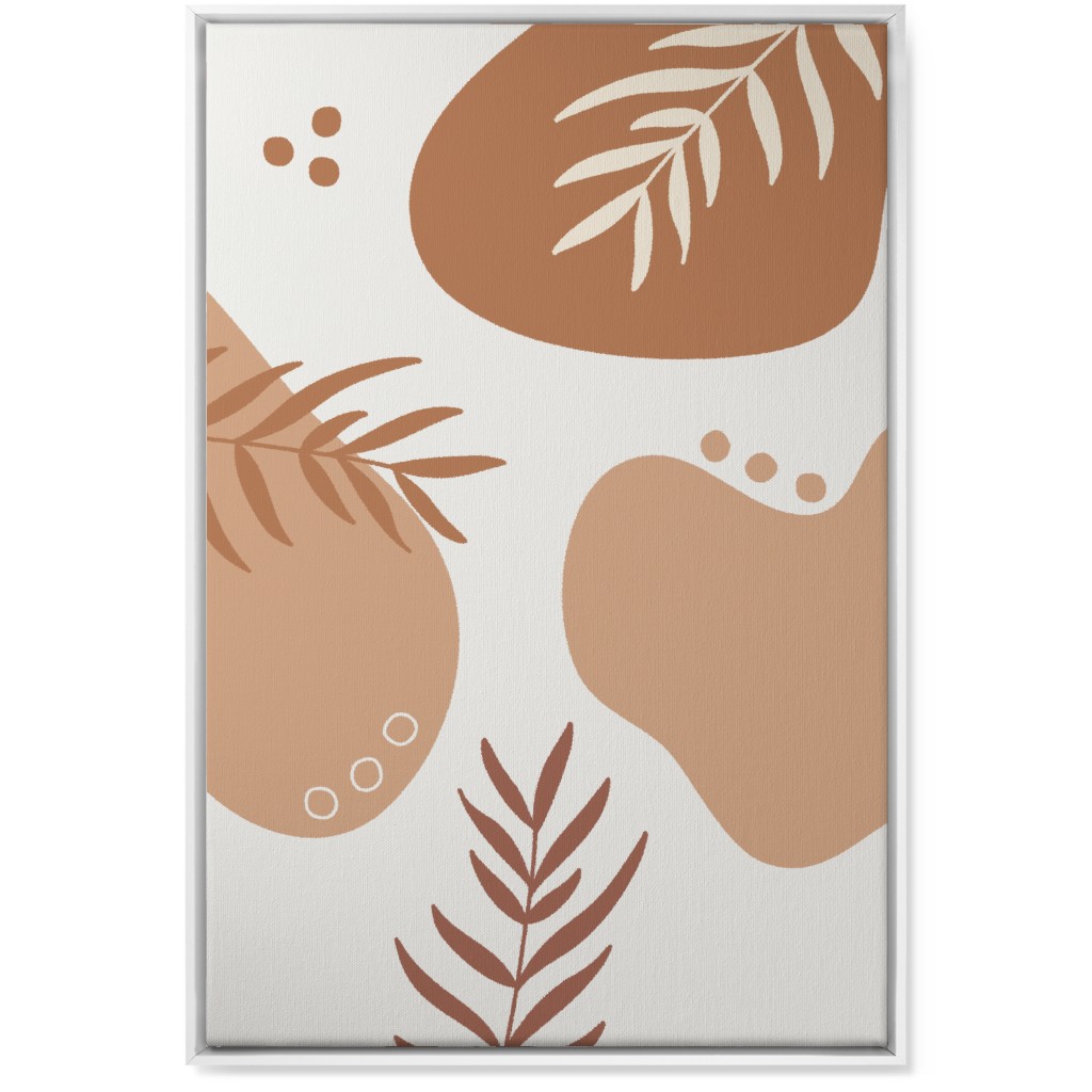 Abstract Shapes and Fern Leaves - Neutral Wall Art, White, Single piece, Canvas, 24x36, Orange