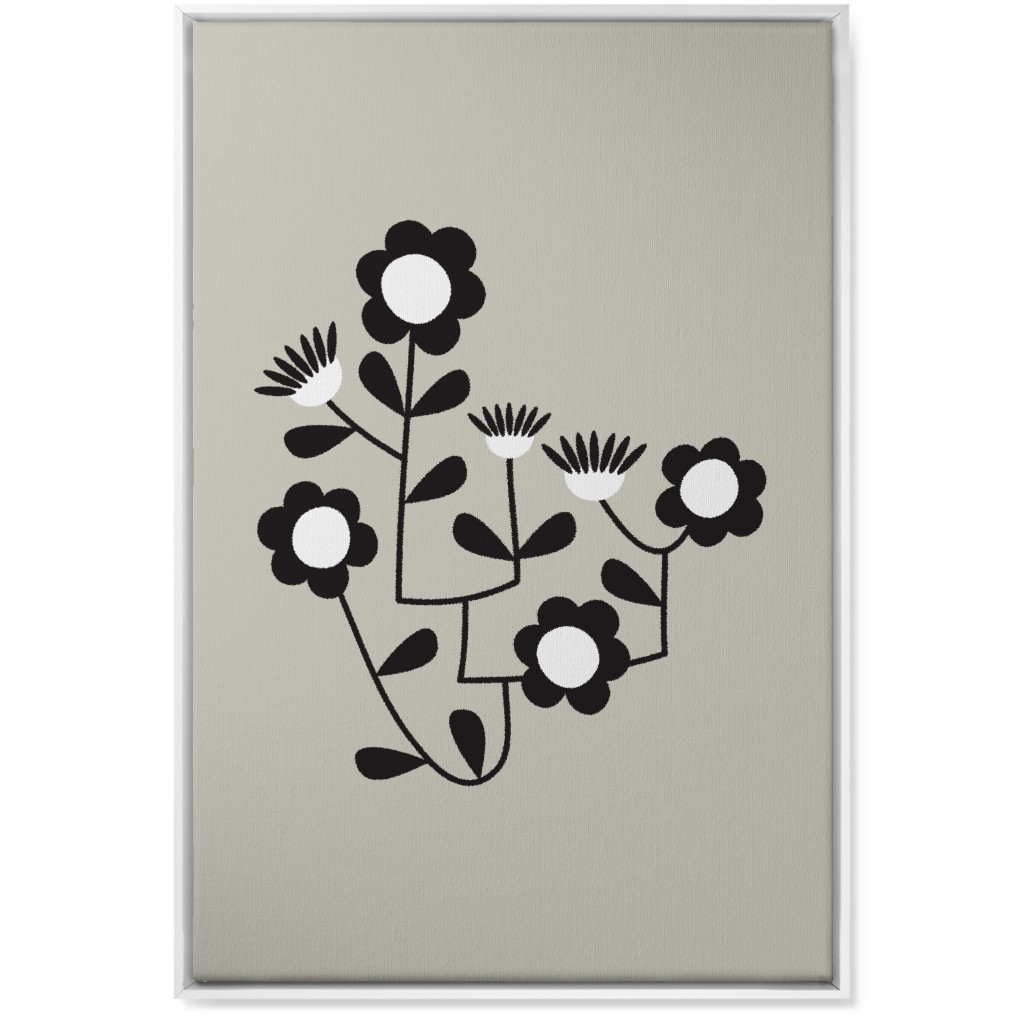 Mod Hanging Floral Wall Art, White, Single piece, Canvas, 24x36, Gray, Pebble