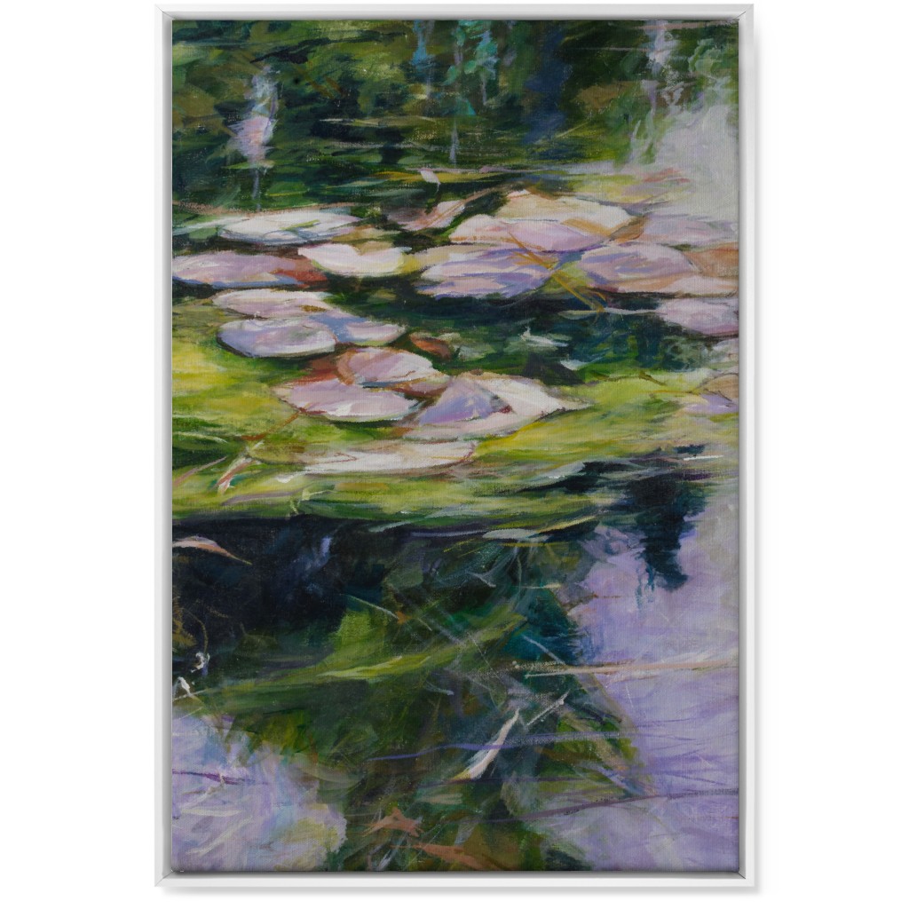 Waterlilies Painting Wall Art, White, Single piece, Canvas, 24x36, Green, Classic Green
