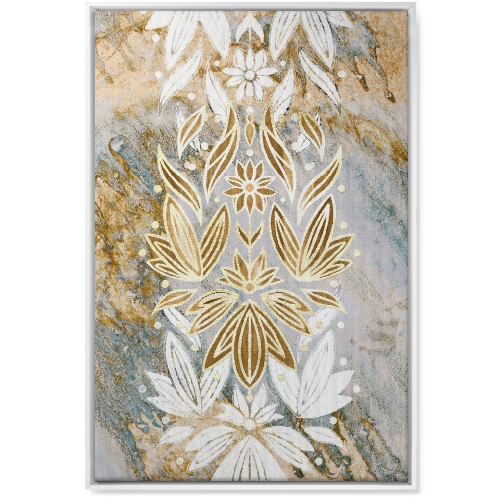 Floral Art Deco Marble Wall Art, White, Single piece, Canvas, 24x36, Yellow