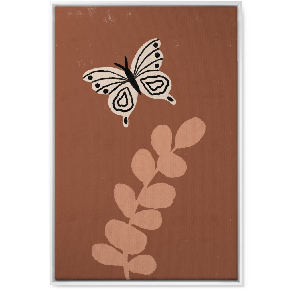 Butterfly and Branch - Warm Wall Art, White, Single piece, Canvas, 24x36, Brown