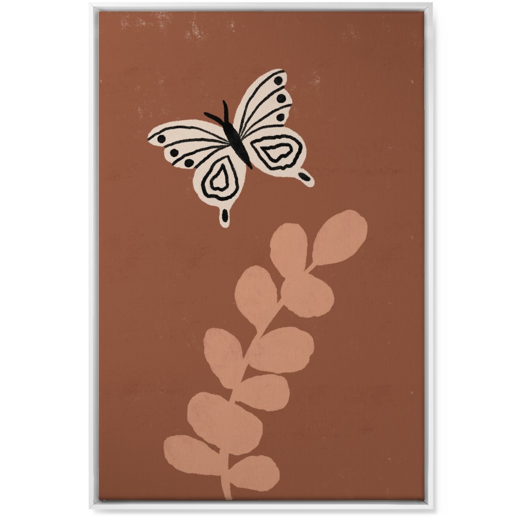 Butterfly and Branch - Warm Wall Art, White, Single piece, Canvas, 24x36, Brown, Brown