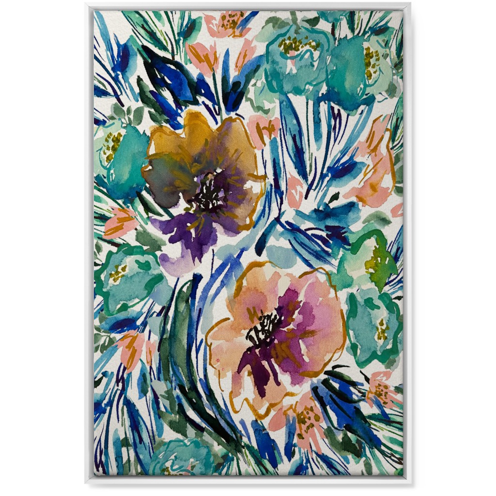Purple and Blue Florals - Multi Wall Art, White, Single piece, Canvas, 24x36, Multicolor