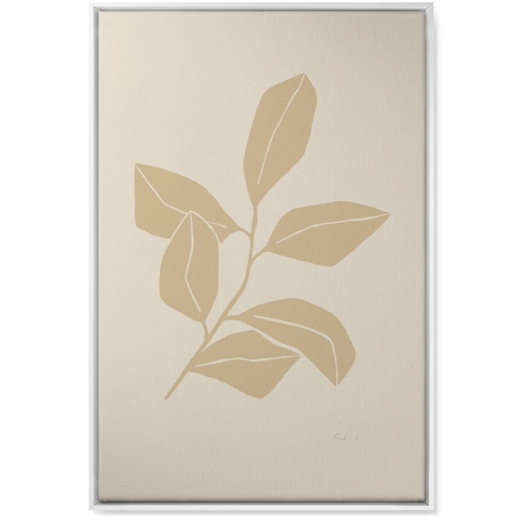 Botanical Ficus Branch With Leaves - Neutral Wall Art, White, Single piece, Canvas, 24x36, Beige