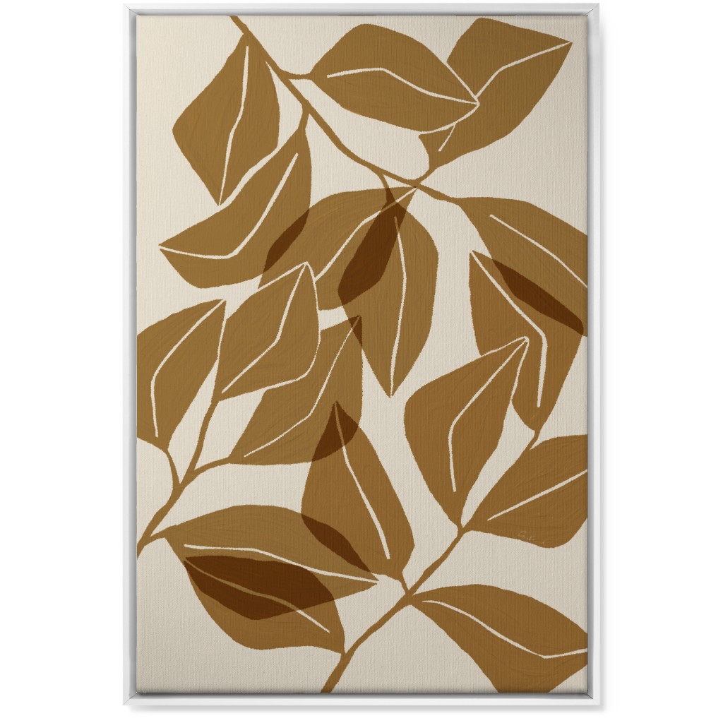 Botanical Ficus Leaves Wall Art, White, Single piece, Canvas, 24x36, Brown
