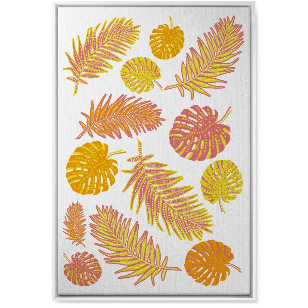 Optimistic Tropical Leaves - Multi Wall Art, White, Single piece, Canvas, 24x36, Orange