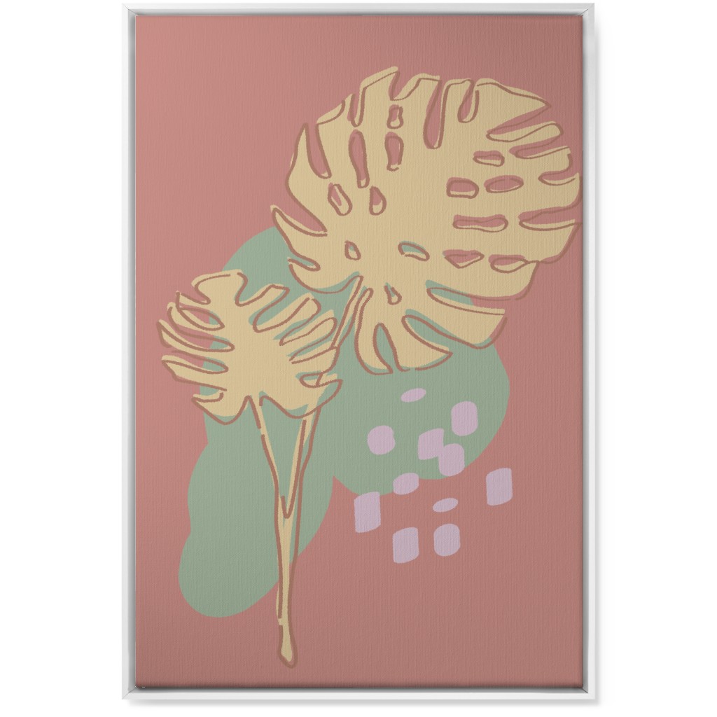 Modern Monstera Leaf - Pink Wall Art, White, Single piece, Canvas, 24x36, Brown, Brown