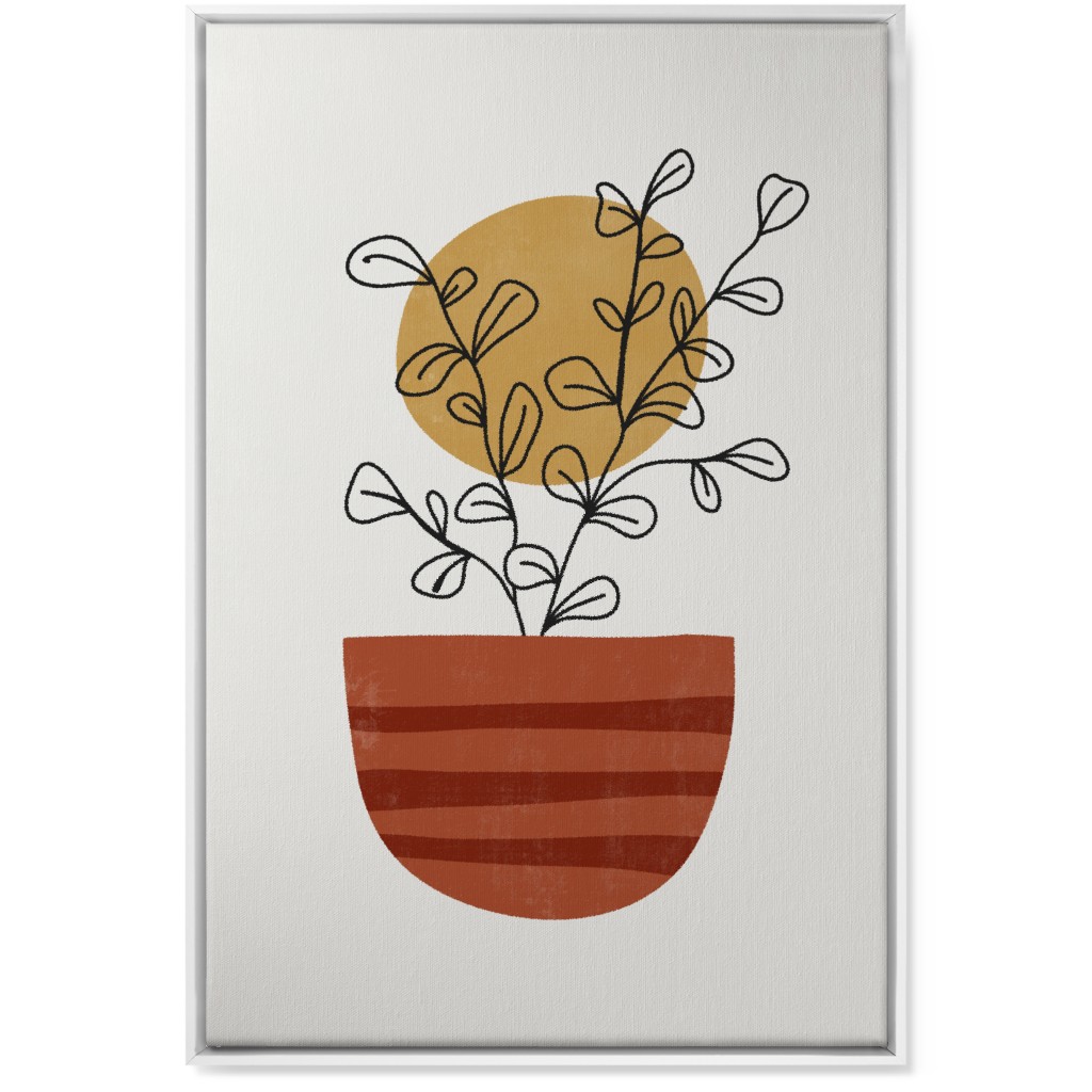 Abstract Flower Pot - Terracotta and Ivory Wall Art, White, Single piece, Canvas, 24x36, Brown