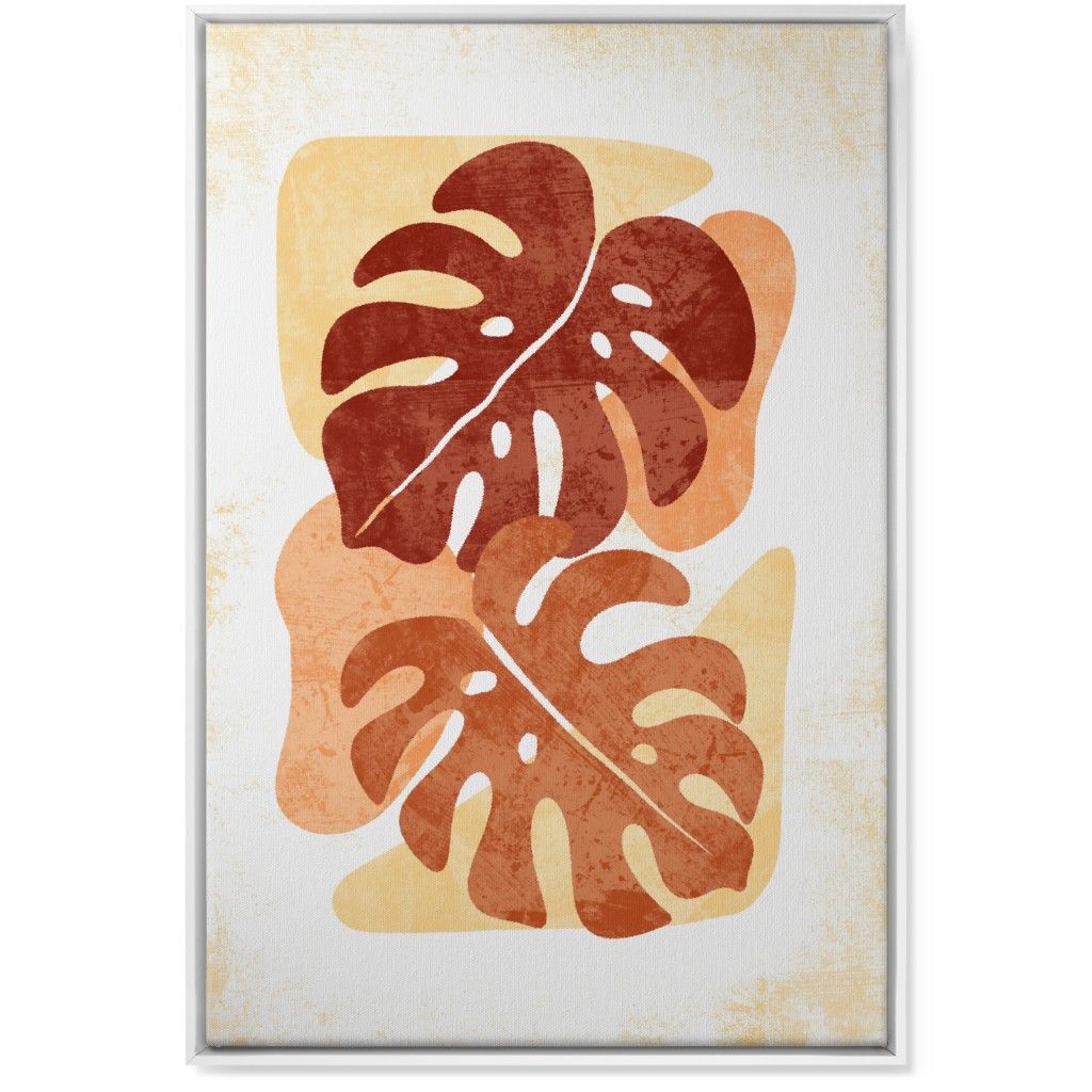 Botanical Monstera Leaves - Earthy Warm Tones Wall Art, White, Single piece, Canvas, 24x36, Orange