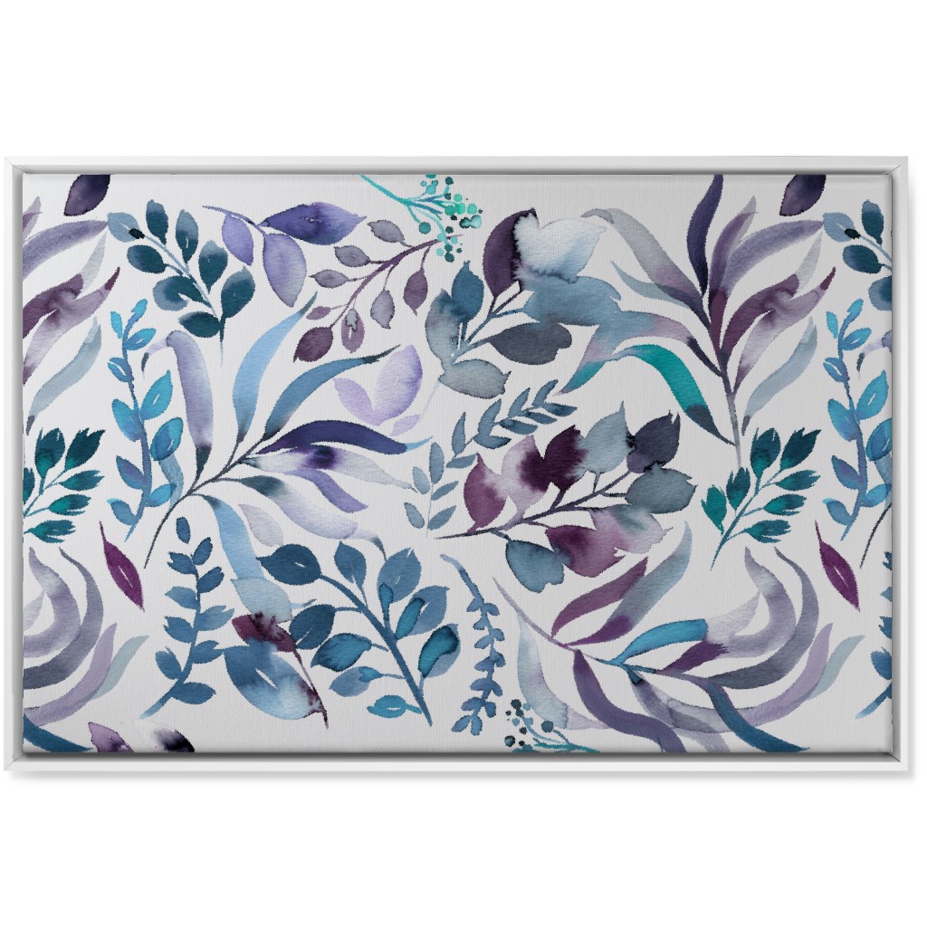 Watercolor Leaves Wall Art, White, Single piece, Canvas, 24x36, Blue, Blue Suede