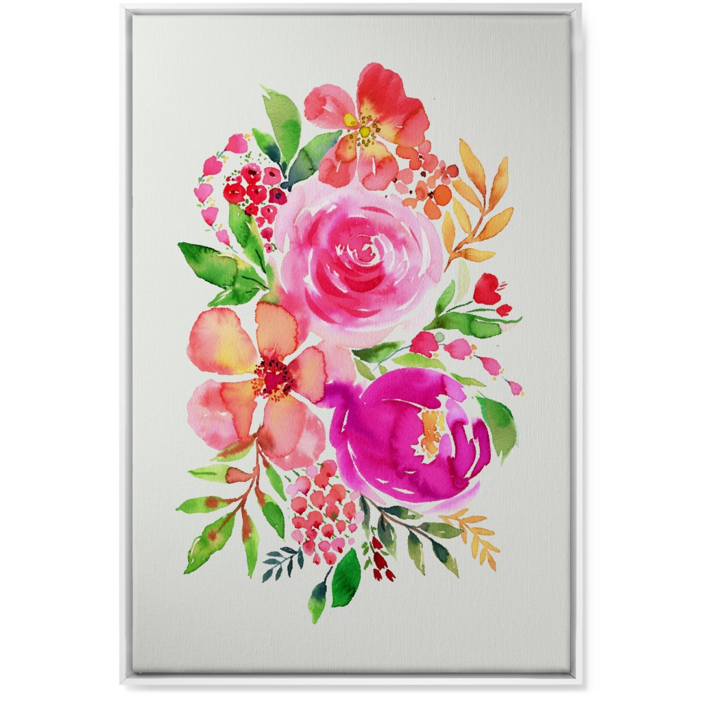 Summery Bouquet Wall Art, White, Single piece, Canvas, 24x36, Pink, Bright Pink