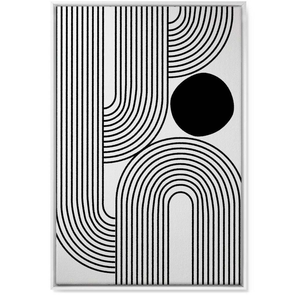Rising Sun Minimal Geometric Lines Wall Art, White, Single piece, Canvas, 24x36, Black, Rich Black