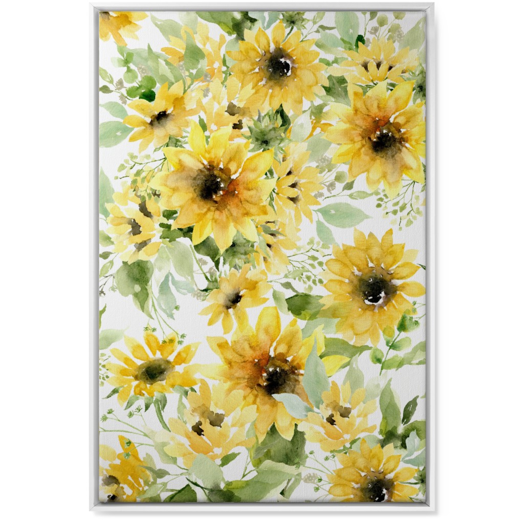 Field of Sunflowers Watercolor - Yellow Wall Art, White, Single piece, Canvas, 24x36, Yellow