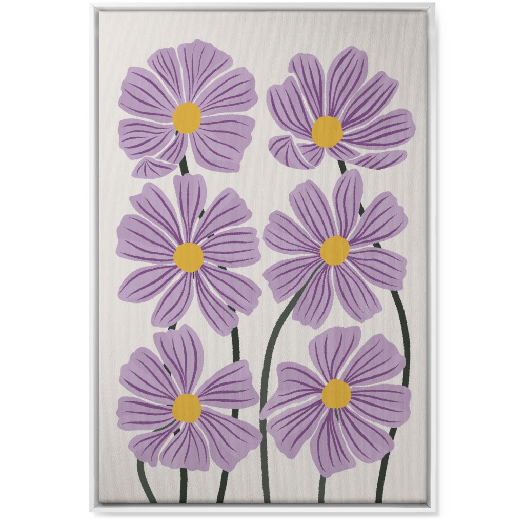 Botanical Cosmos Flowers Wall Art, White, Single piece, Canvas, 24x36, Purple