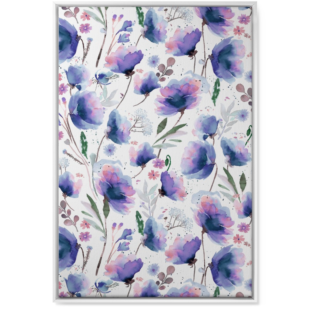 Abstract Poppies - Blue Wall Art, White, Single piece, Canvas, 24x36, Blue, True Blue