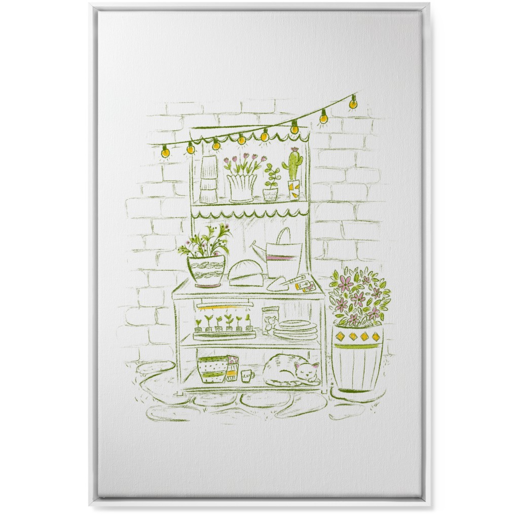 the Cat Nap Potting Stand - Green Wall Art, White, Single piece, Canvas, 24x36, Green