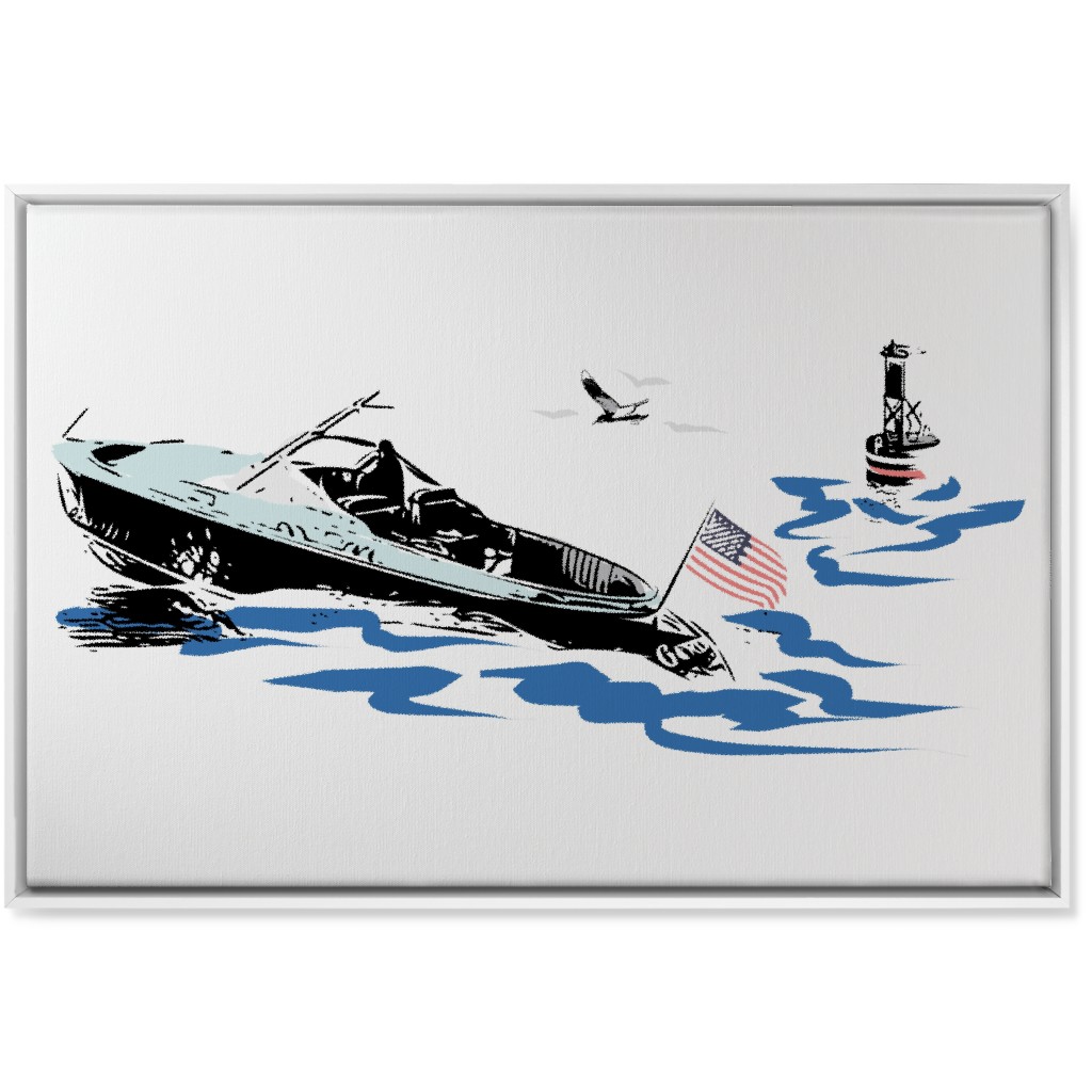 Boating America - White and Blue Wall Art, White, Single piece, Canvas, 24x36, White