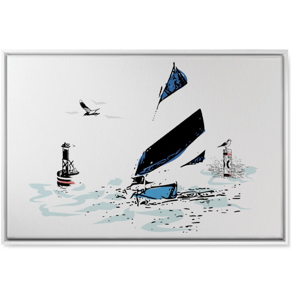 Sailing Away - White and Blue Wall Art, White, Single piece, Canvas, 24x36, White