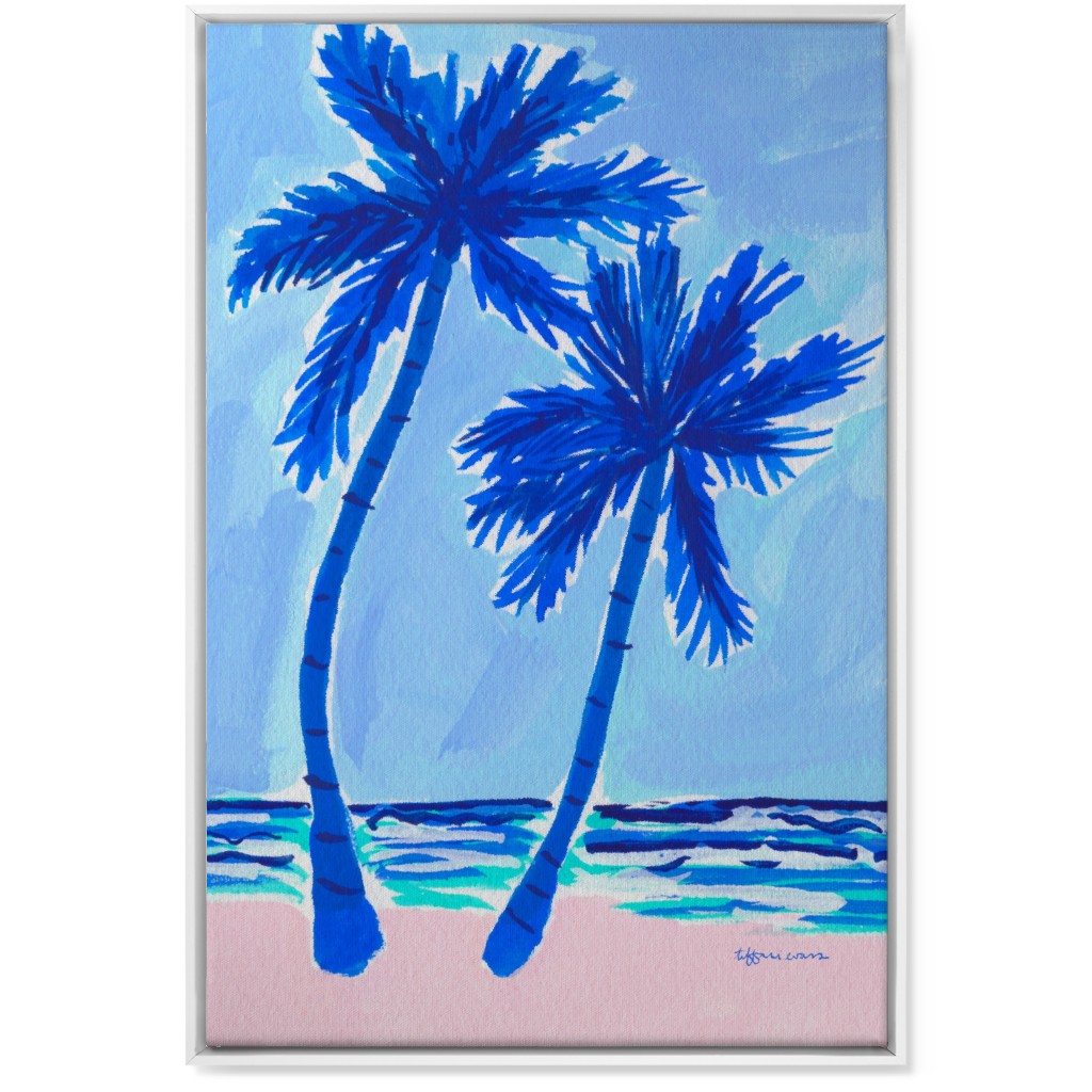 Palm Beach Vibes - Blue Wall Art, White, Single piece, Canvas, 24x36, Blue