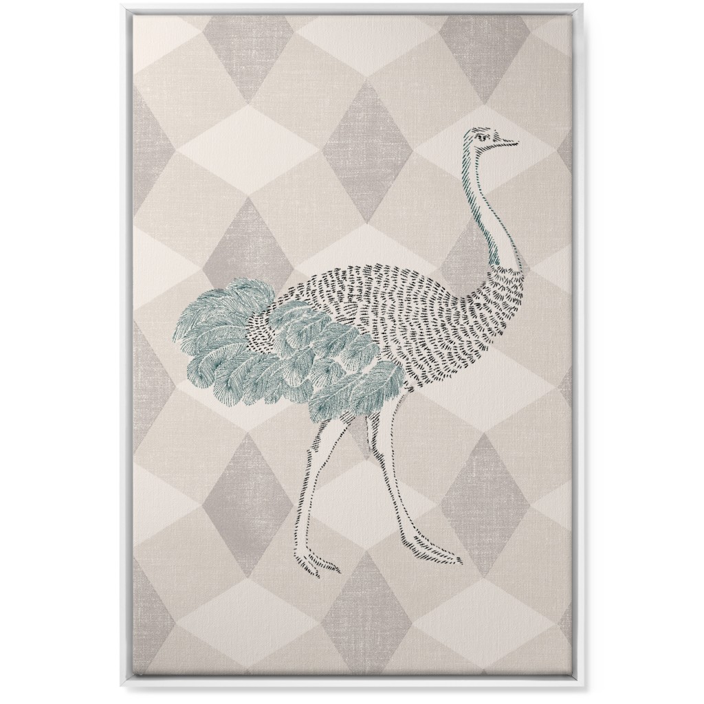 Majestic Ostrich Wall Art, White, Single piece, Canvas, 24x36, Beige, Pearl