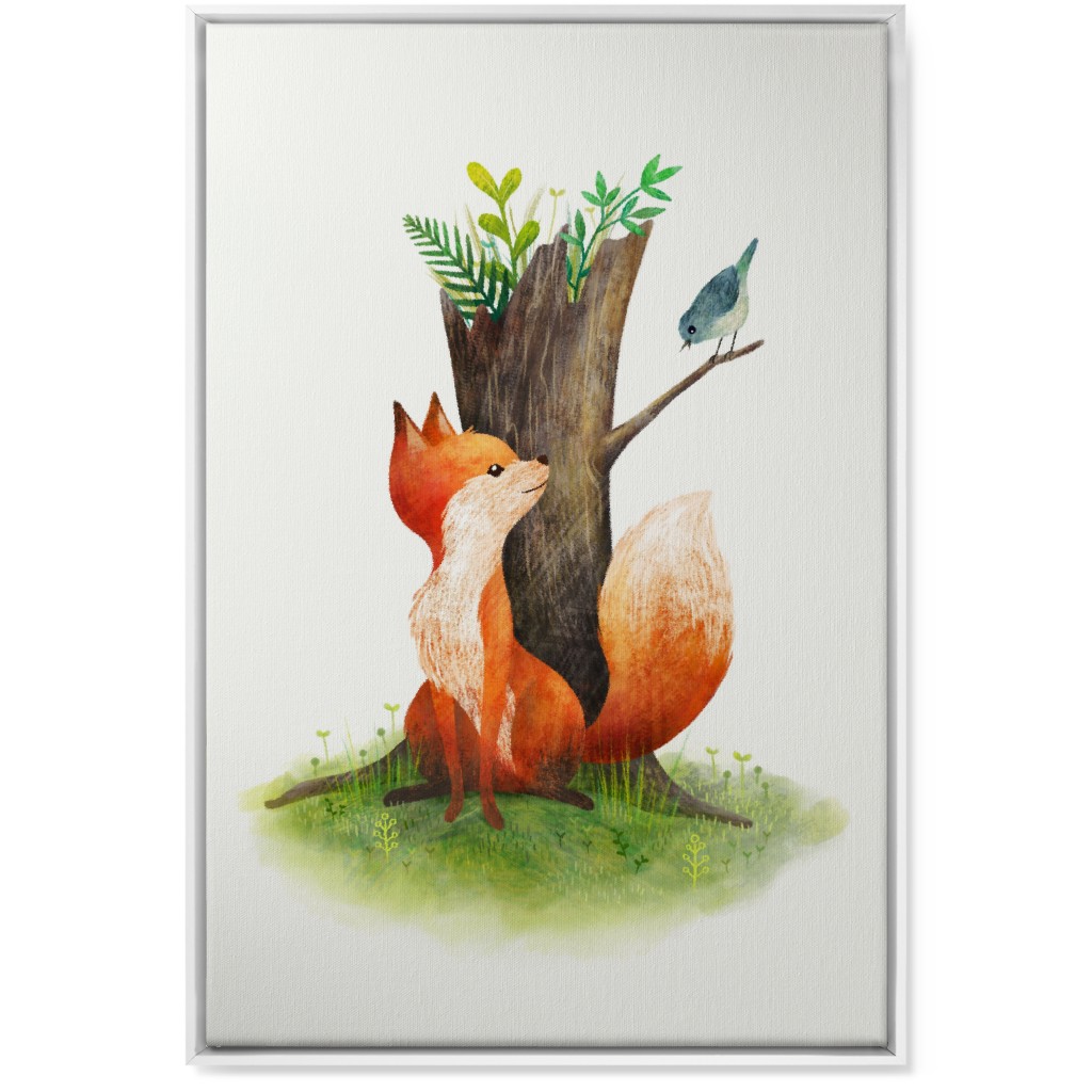 Fox and Bird - Multi Wall Art, White, Single piece, Canvas, 24x36, Multicolor