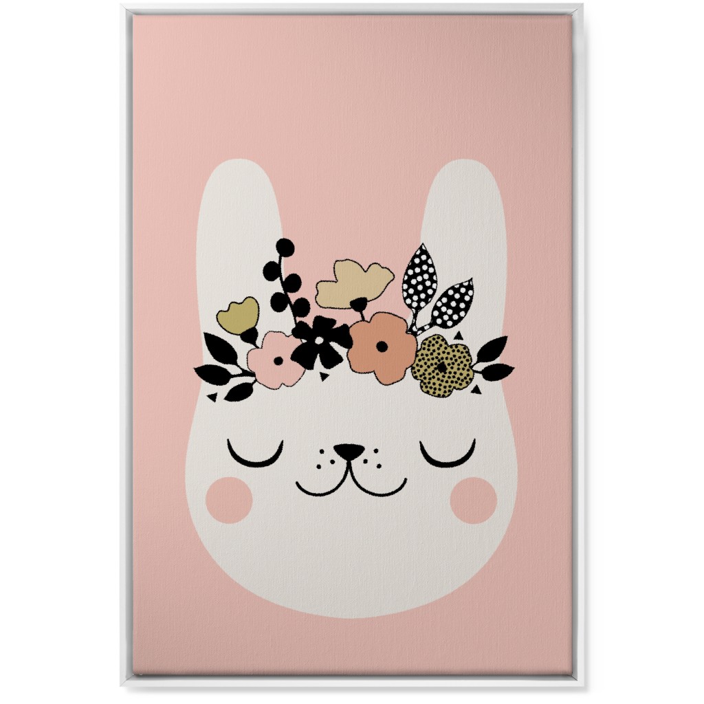 Floral Bunny - Pink Wall Art, White, Single piece, Canvas, 24x36, Pink