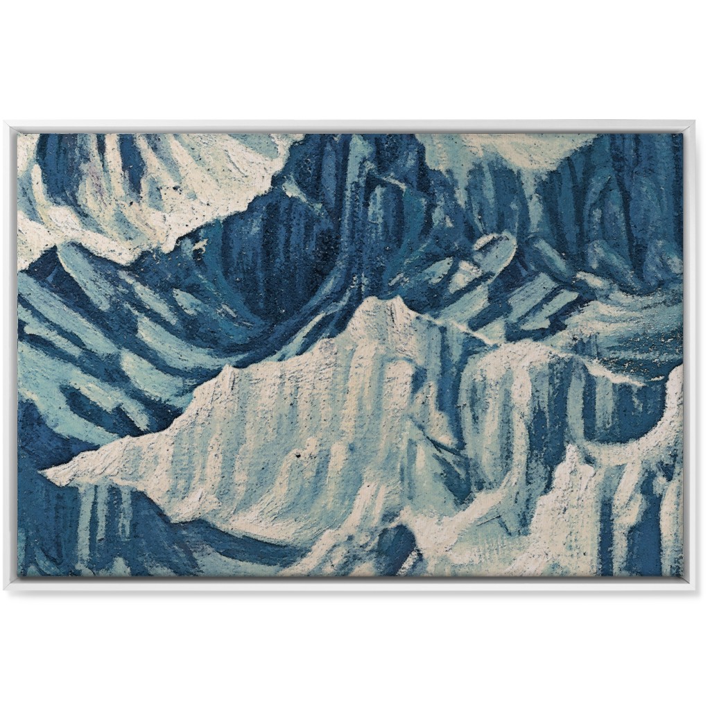 Vintage Snowy Mountains - Blue Wall Art, White, Single piece, Canvas, 24x36, Blue