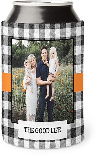 Gingham Print Can Cooler, Can Cooler, Black
