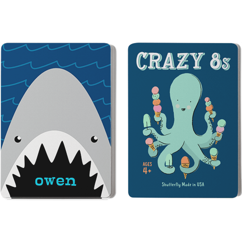Nautical Shark Card Game, Crazy 8s, Blue