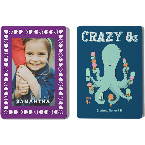 Full of Hearts Border Card Game, Crazy 8s, Purple