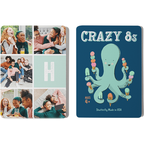 Gallery of Five Monogram Card Game, Crazy 8s, Multicolor