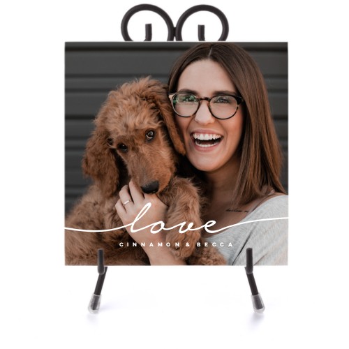 Modern Scripted Love Ceramic Tile, glossy, 6x6, White, white