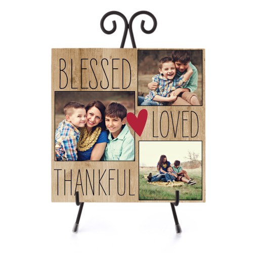 Blessed Loved Thankful Ceramic Tile, glossy, 8x8, Red