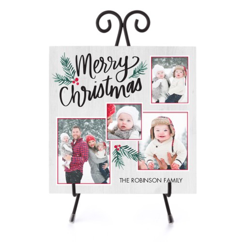 Merry And Bright Christmas Ceramic Tile, glossy, 8x8, Gray, gray