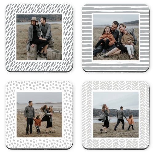 Brushed Pattern Frame Coaster, Gray