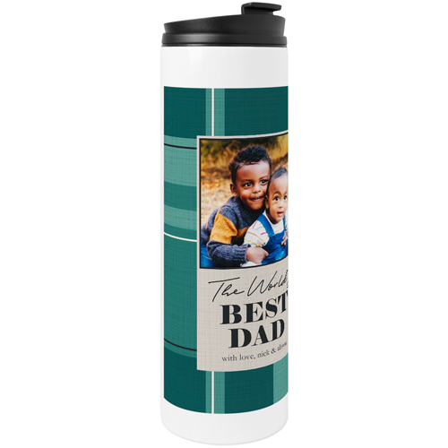 Best Dad Evergreen Plaid Stainless Steel Travel Mug, White,  , 20oz, Green