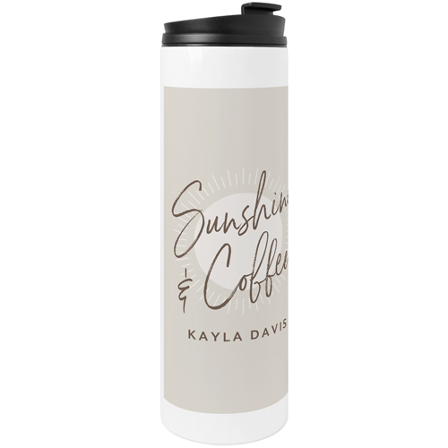 Sunshine and Coffee Stainless Steel Travel Mug, White,  , 20oz, Beige