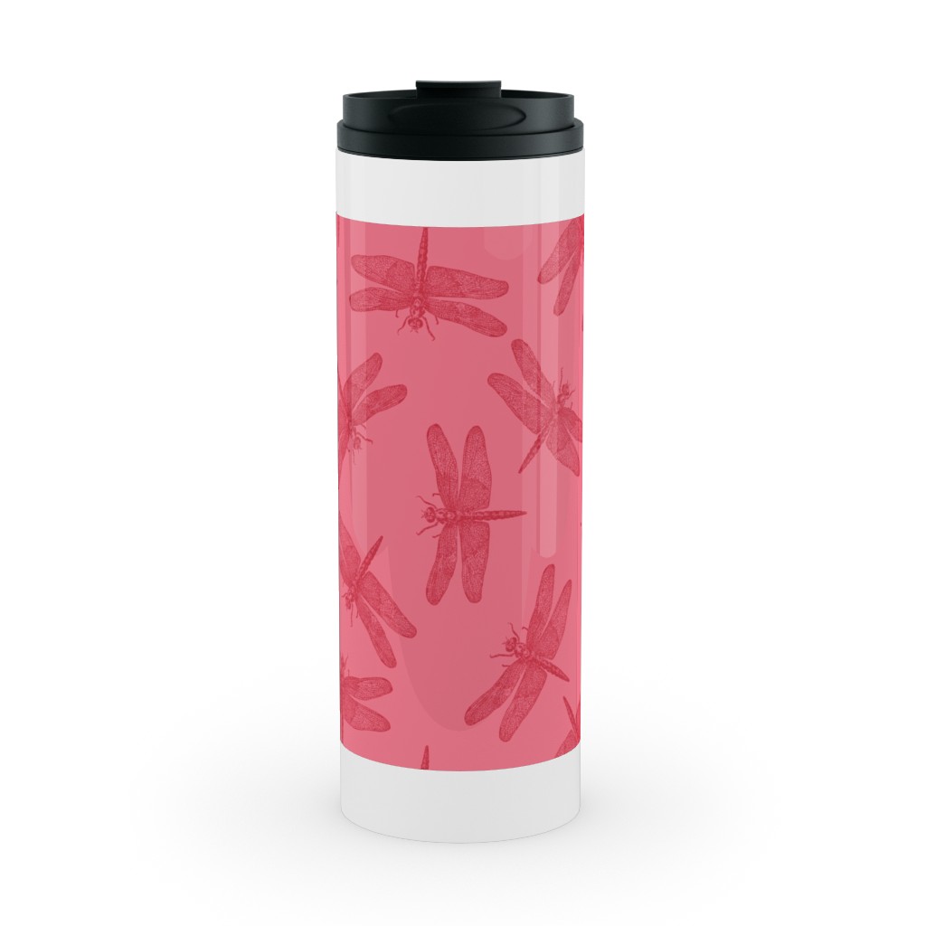 Vintage Dragonfly - Pink Stainless Mug, White,  , 16oz, Pink