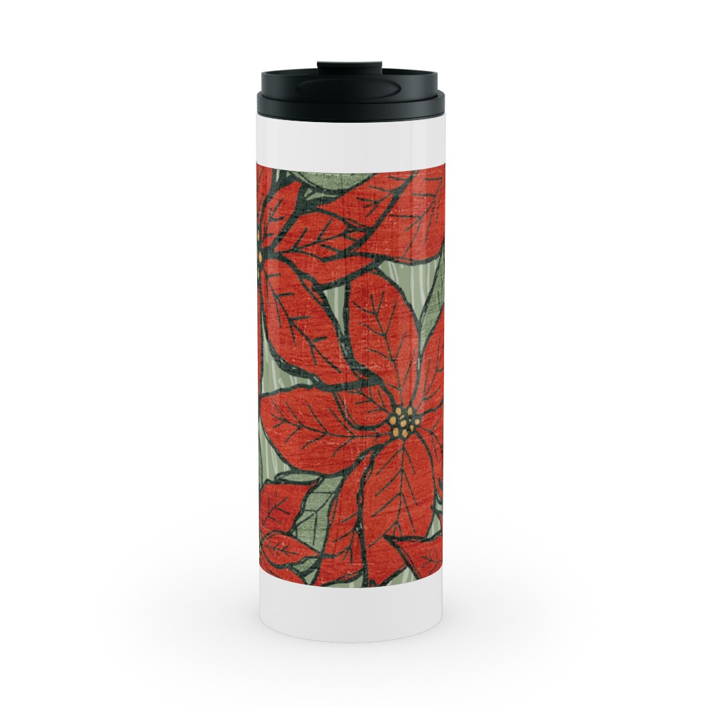 Wild Poinsettias Stainless Mug, White,  , 16oz, Red