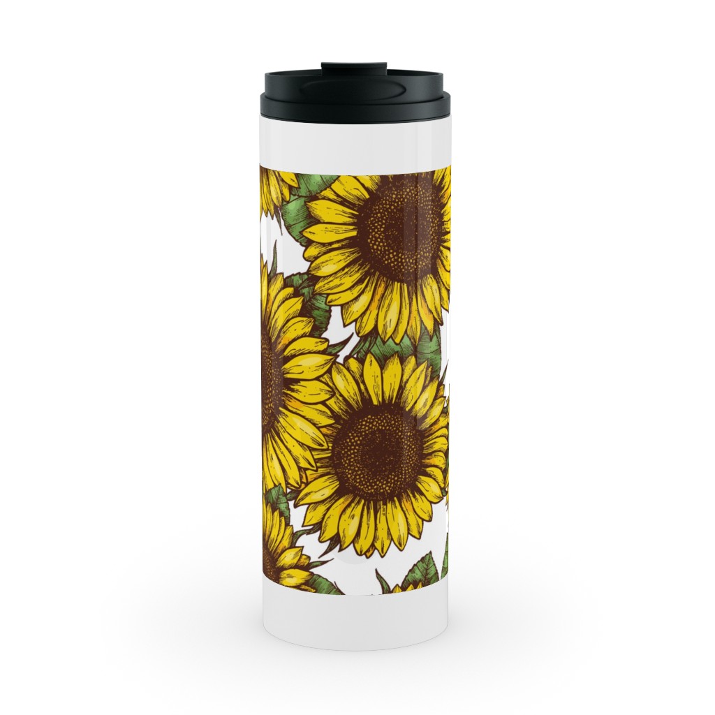 Sunflowers Stainless Mug, White,  , 16oz, Yellow