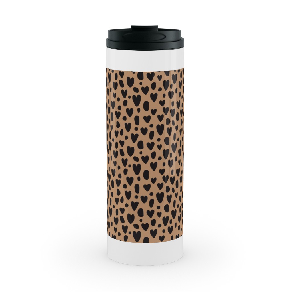 Leopard Hearts - Brown Stainless Mug, White,  , 16oz, Brown