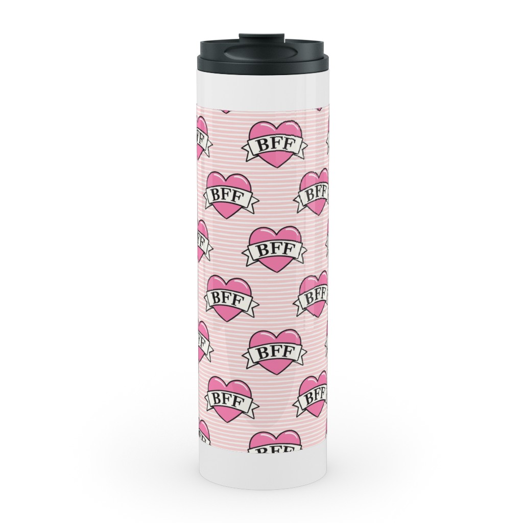 Bff Heart Tattoo Stainless Mug, White,  , 20oz, Pink