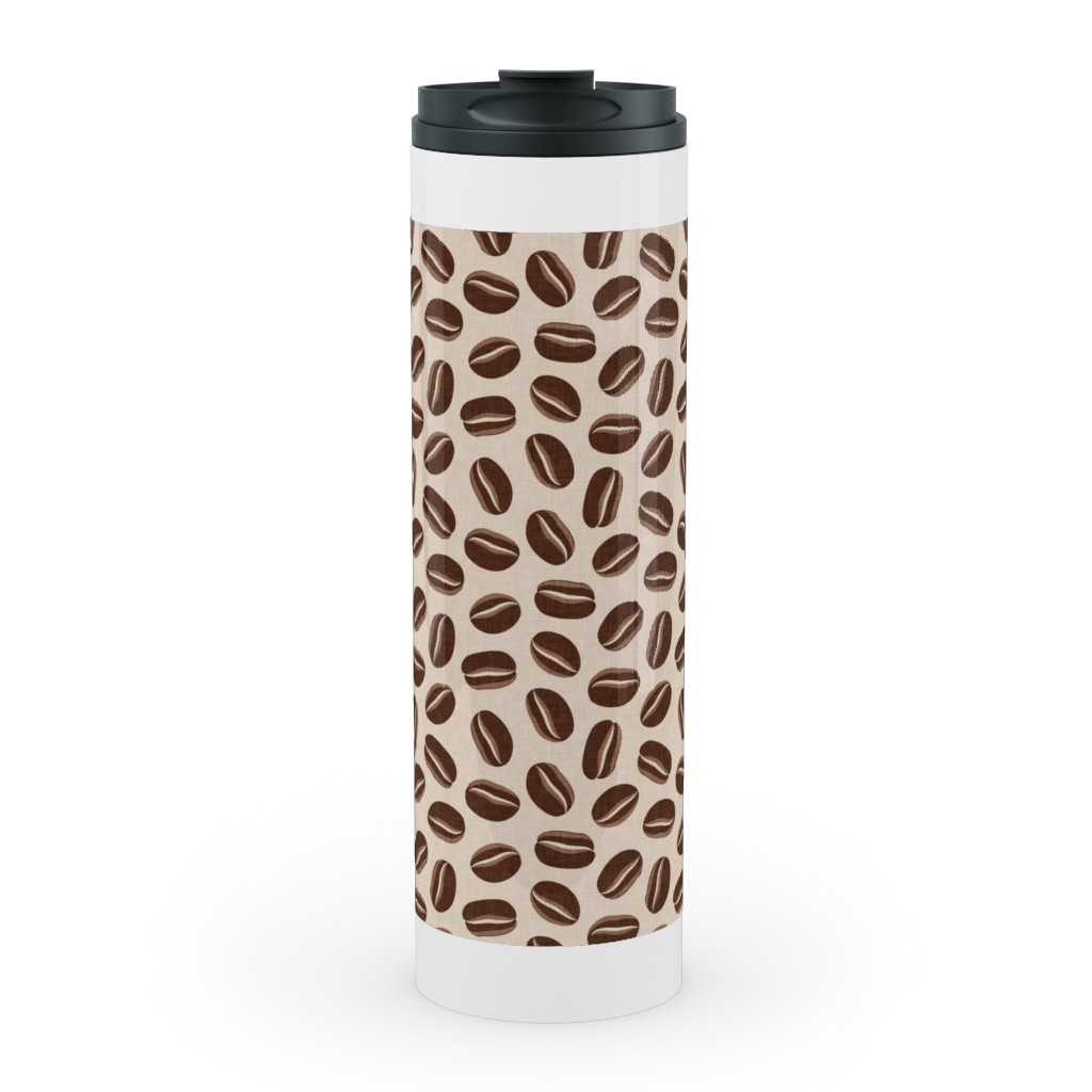 Coffee Beans - Coffee House - Beige Stainless Mug, White, , 20oz, Brown, Brown