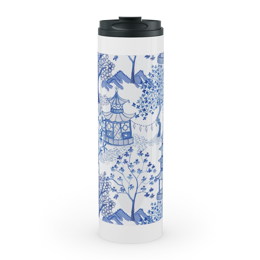 Pagoda Forest - Blue Stainless Mug, White,  , 20oz, Blue