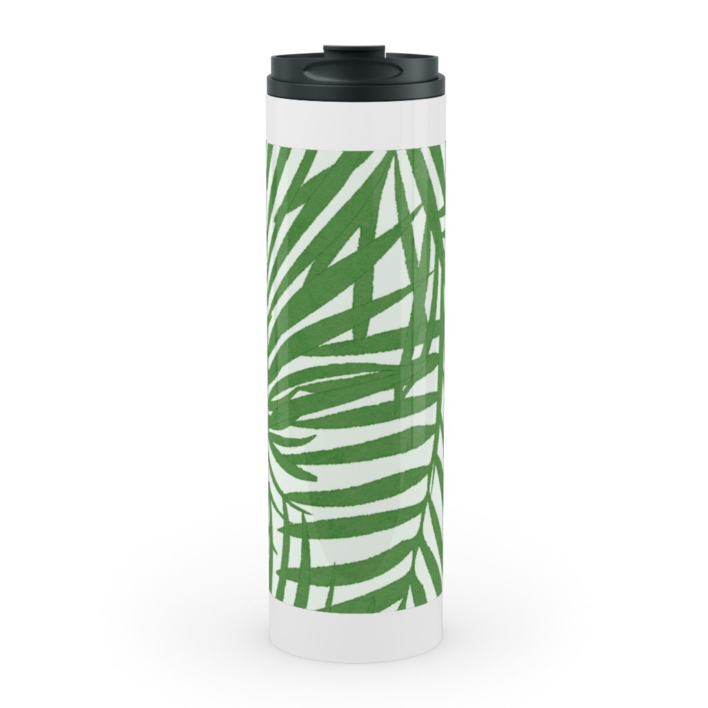 Watercolor Fronds - Green Stainless Mug, White, , 20oz, Green, Classic Green