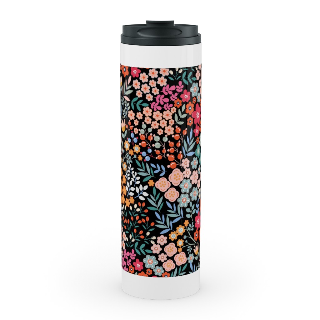 Summer Flower Stainless Mug, White, , 20oz, Multicolor, Rich Black