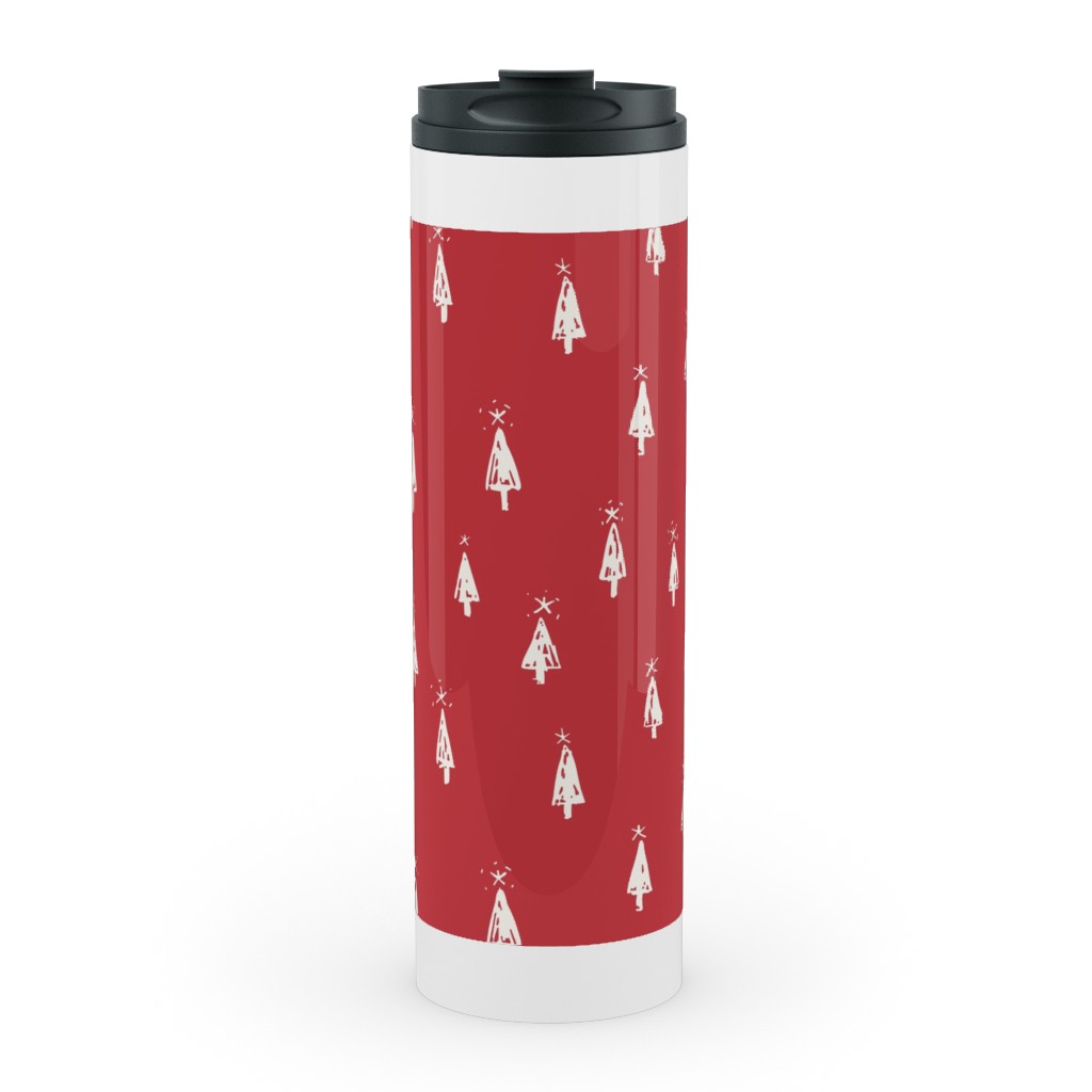 Christmas Trees on Pine Needle Stainless Mug, White,  , 20oz, Red