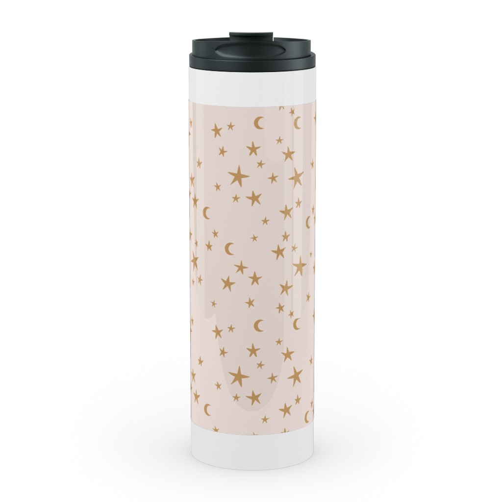 Stars & Moon - Starry Night Universe - Beige and Brown Stainless Mug, White,  , 20oz, Pink