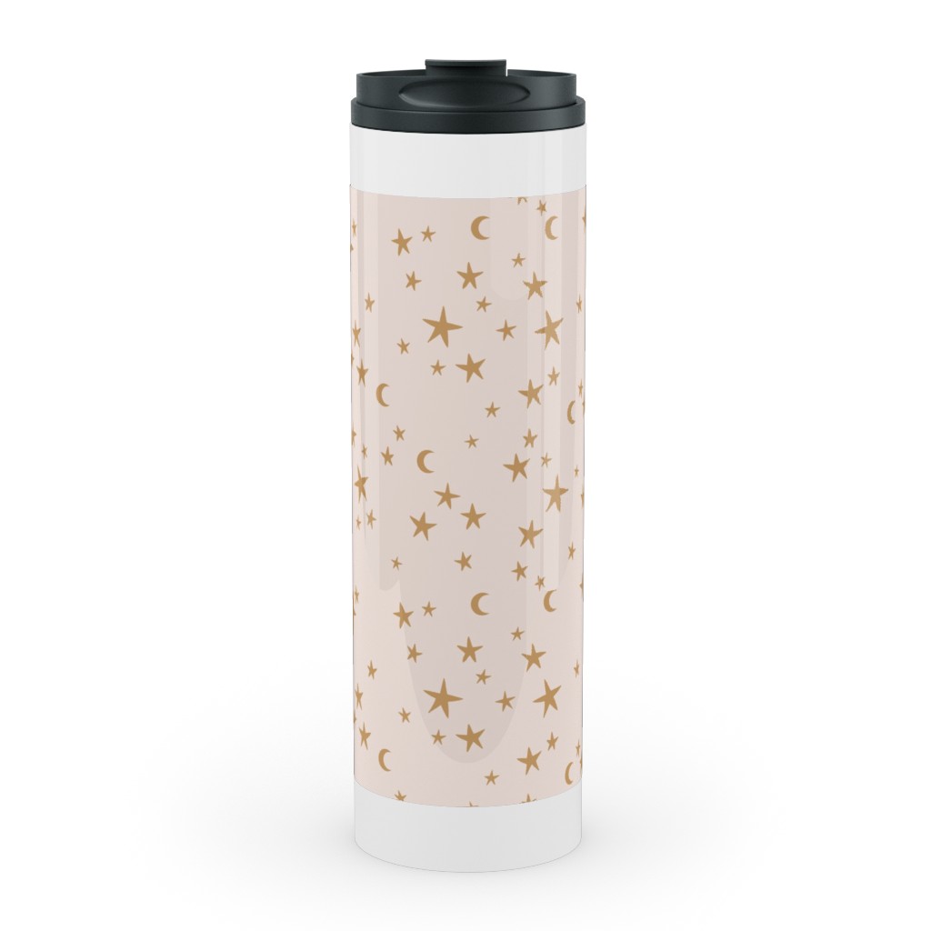 Stars & Moon - Starry Night Universe - Beige and Brown Stainless Mug, White, , 20oz, Pink, Bright Pink